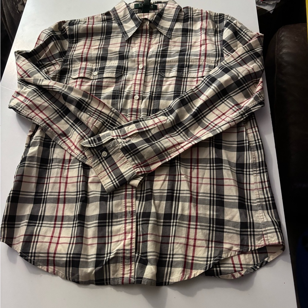 Lauren Ralph Lauren Women’s Casual Plaid Shirt - Black, White, Red size Medium